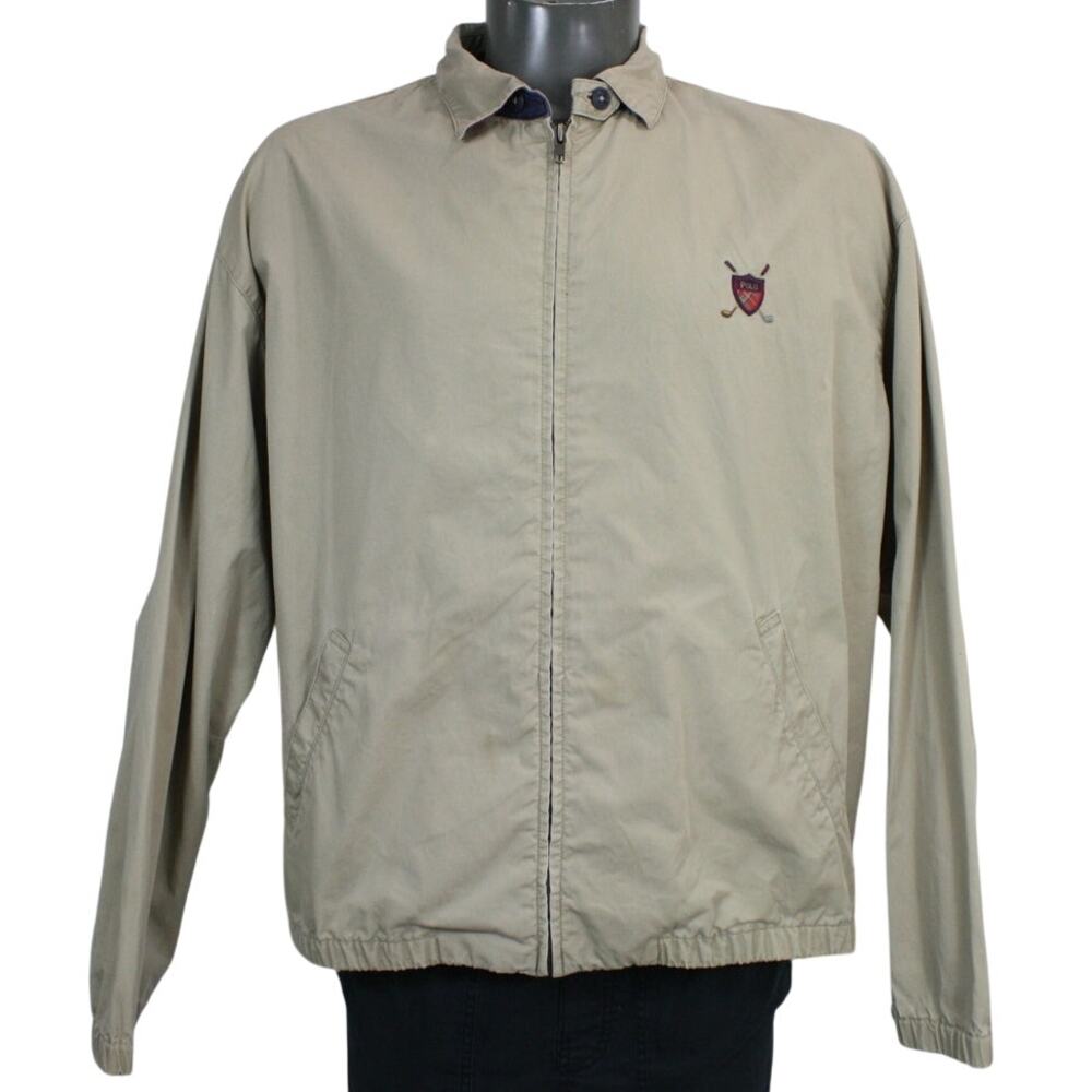 Vintage Polo Ralph Lauren Golf Crest Harrington Jacket Mens L Khaki 90s